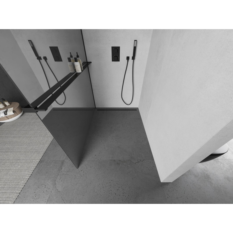 Mexen Kioto+ dušo sienelė su lentyna Walk-in 80 x 200 cm, veidrodis, juodas - 800-080-121-70-50