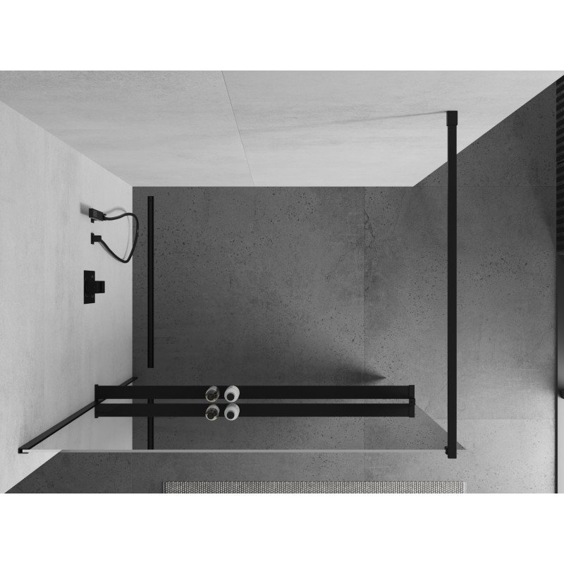 Mexen Kioto+ dušo sienelė su lentyna Walk-in 80 x 200 cm, veidrodis, juodas - 800-080-121-70-50