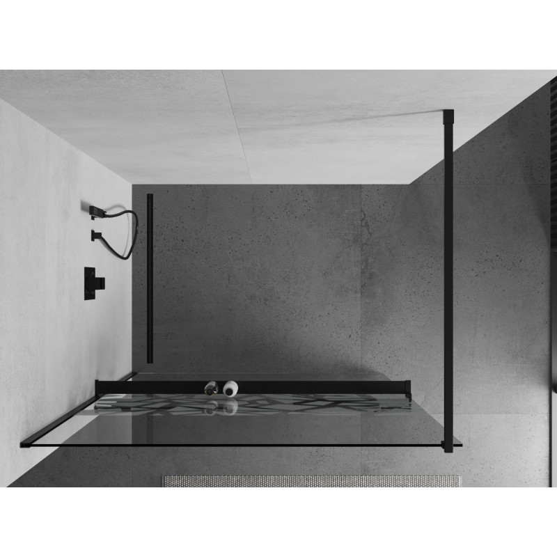 Mexen Kioto+ dušas siena su lentyna Walk-in 90 x 200 cm, baltas raštas, juoda - 800-090-121-70-85