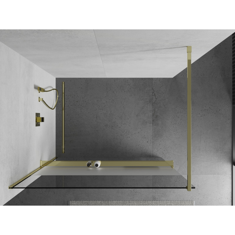 Mexen Kioto+ dušo siena su lentyna Walk-in 120 x 200 cm, skaidri/šerkšninė, auksinė - 800-120-121-50-35