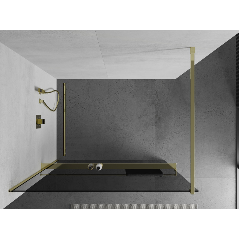 Mexen Kioto+ dušo sienelė su lentyna Walk-in 120 x 200 cm, grafitas, auksinis - 800-120-121-50-40