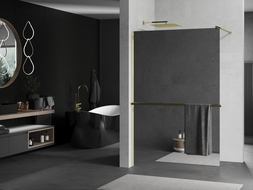 Mexen Kioto+ dušo sienelė su lentyna Walk-in 70 x 200 cm, veidrodis, auksinė - 800-070-121-50-50