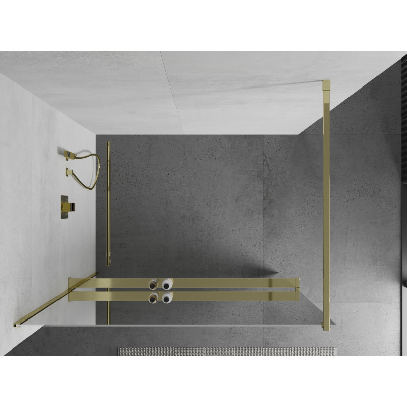 Mexen Kioto+ dušo pertvara su lentyna Walk-in 90 x 200 cm, veidrodis, auksinė - 800-090-121-50-50