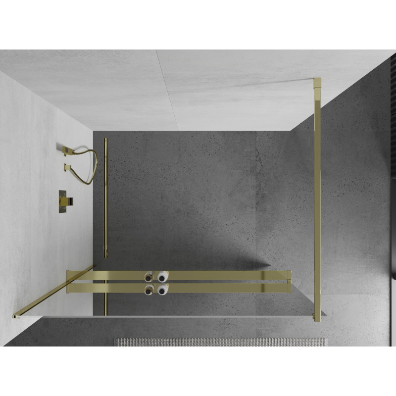 Mexen Kioto+ Dušo sienelė su lentynėle Walk-in 90 x 200 cm, veidrodis, auksinė - 800-090-121-50-50
