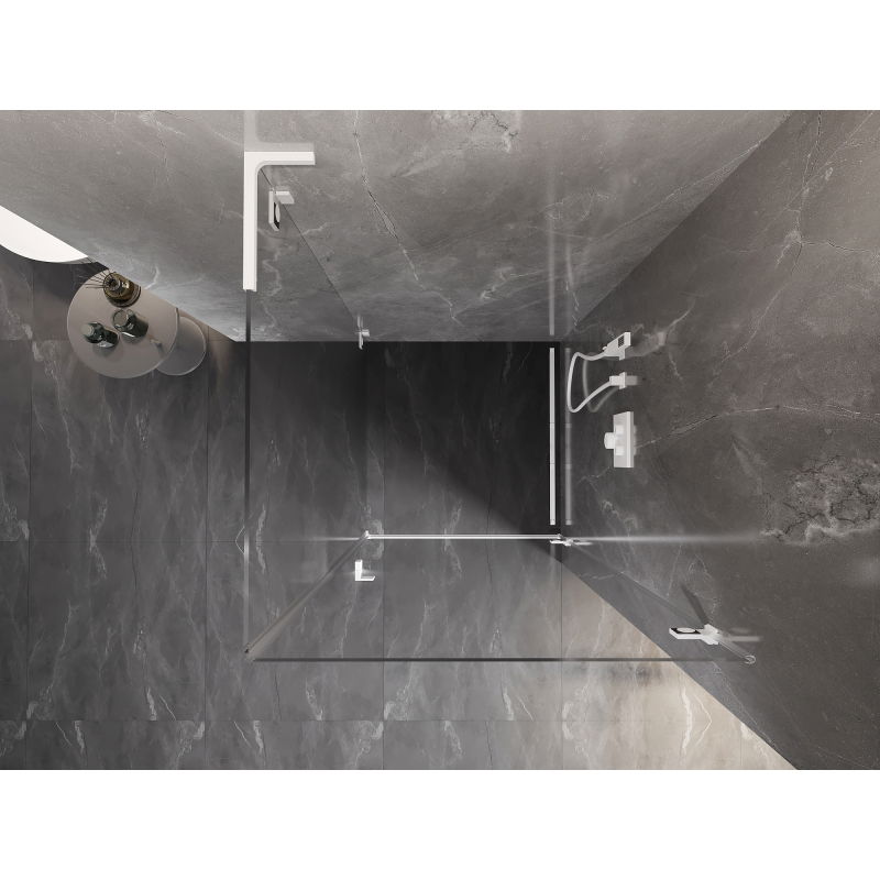 Mexen Lunar-B L pakabinamas dušo kabinas atveriamas dešinės pusės 80 x 80 cm, permatomas, baltas - 832L-080-080-20-00-P