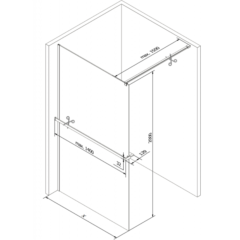 Mexen Kioto+ dušo sienelė su lentyna Walk-in 110 x 200 cm, juodas raštas, auksinė - 800-110-121-50-78