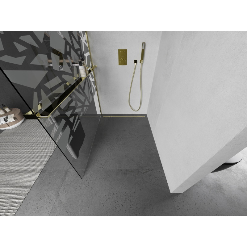 Mexen Kioto+ dušo pertvara su Walk-in 90 x 200 cm, baltas raštas, auksinė - 800-090-121-50-85