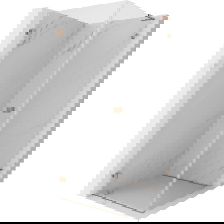 Mexen Lunar-B L kairė pakreipiama dušo kabina 90 x 90 cm, skaidri, šlifuotas varis - 832L-090-090-65-00-L