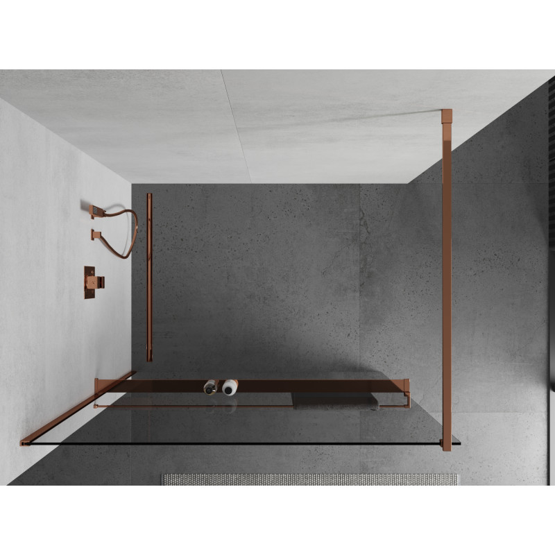 Mexen Kioto+ dušo sienelė su lentyna Walk-in 90 x 200 cm, skaidri, rožinis auksas - 800-090-121-60-00