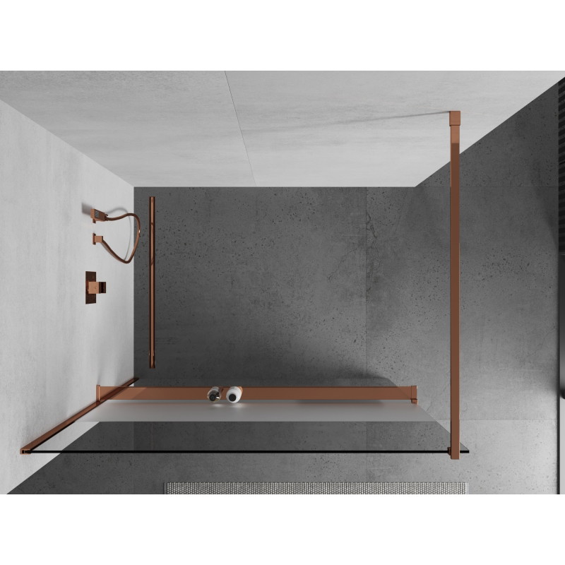 Mexen Kioto+ dušo siena su lentyna Walk-in 70 x 200 cm, skaidri/pagrežta, rožinis auksas - 800-070-121-60-35
