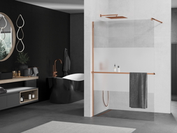 Mexen Kioto+ Dušo siena su lentyna Walk-in 90 x 200 cm, permatomo/šerkšninis, rožinis auksas - 800-090-121-60-35