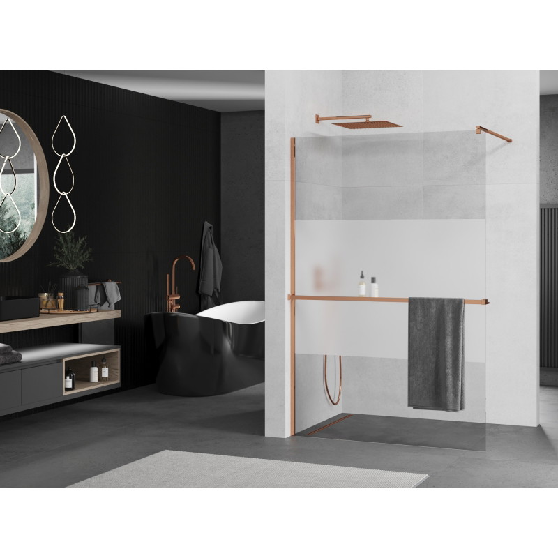 Mexen Kioto+ dušo pertvara su lentyna Walk-in 100 x 200 cm, skaidri/matinta, rožinis auksas - 800-100-121-60-35
