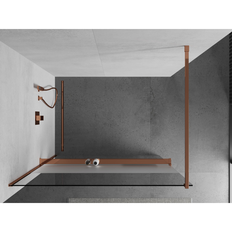 Mexen Kioto+ dušo sienelė su lentyna Walk-in 120 x 200 cm, permatoma/matinė, rožinis auksas - 800-120-121-60-35