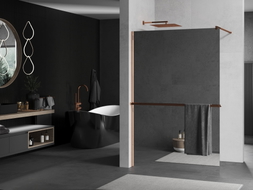Mexen Kioto+ dušo sienelė su lentyna Walk-in 70 x 200 cm, veidrodinė, rožinis auksas - 800-070-121-60-50