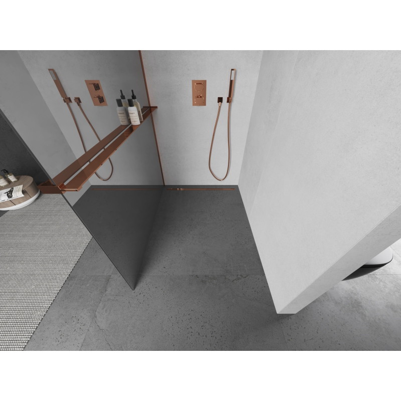 Mexen Kioto+ dušo sienelė su lentyna Walk-in 90 x 200 cm, veidrodis, rožinis auksas - 800-090-121-60-50