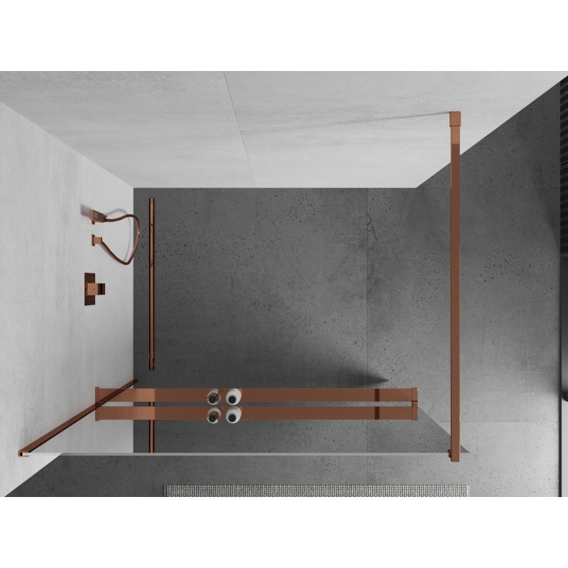 Mexen Kioto+ dušo sienelė su lentyna Walk-in 90 x 200 cm, veidrodis, rožinis auksas - 800-090-121-60-50