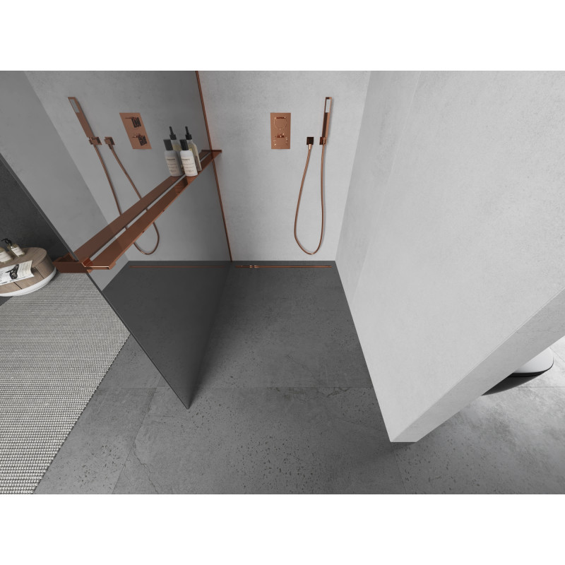 Mexen Kioto+ dušo pertvara su lentyna Walk-in 100 x 200 cm, veidrodis, rožinio aukso - 800-100-121-60-50
