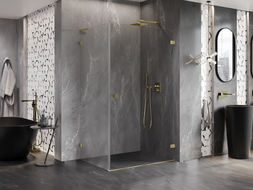 Mexen Lunar-B L dešinysis atveriamas dušo kabinas, 85 x 70 cm, skaidrus, šlifuotas auksas - 832L-085-070-55-00-P