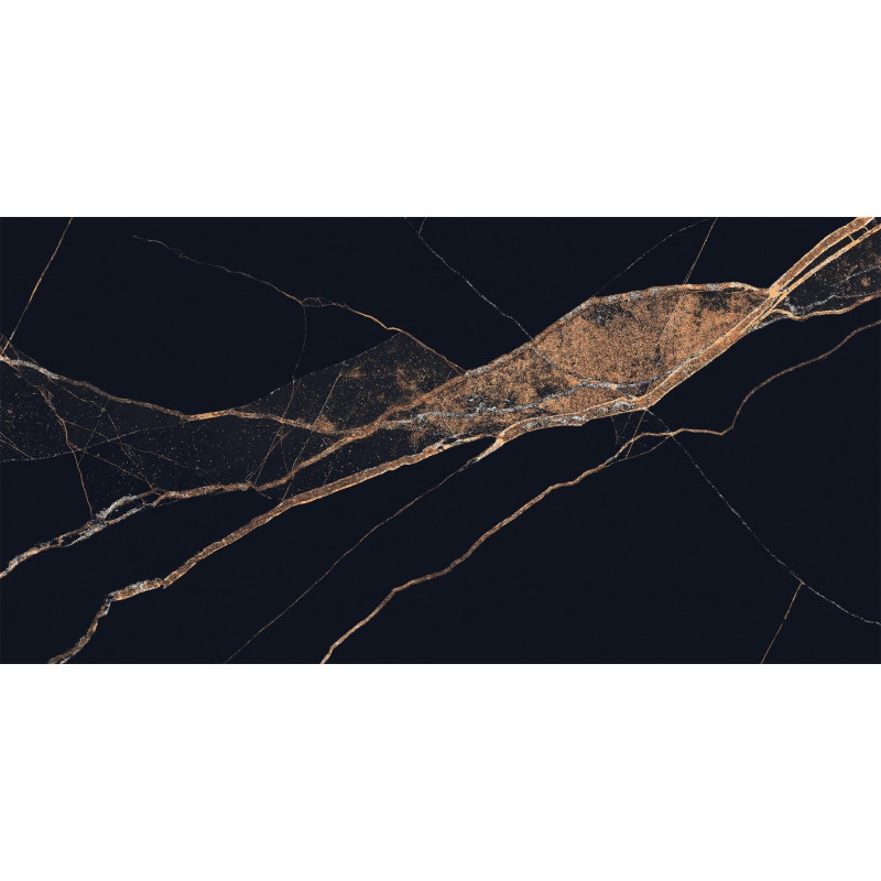 Mexen Fossil Juodas glazūruotas rektifikuotas G1 gresas, grindinė-sieninė plytelė 120 x 60 cm, aukštas blizgesys