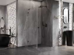 Mexen Lunar-B L dešinės pusės atveriama dušo kabina 80 x 80 cm, skaidri, gun metal - 832L-080-080-95-00-P