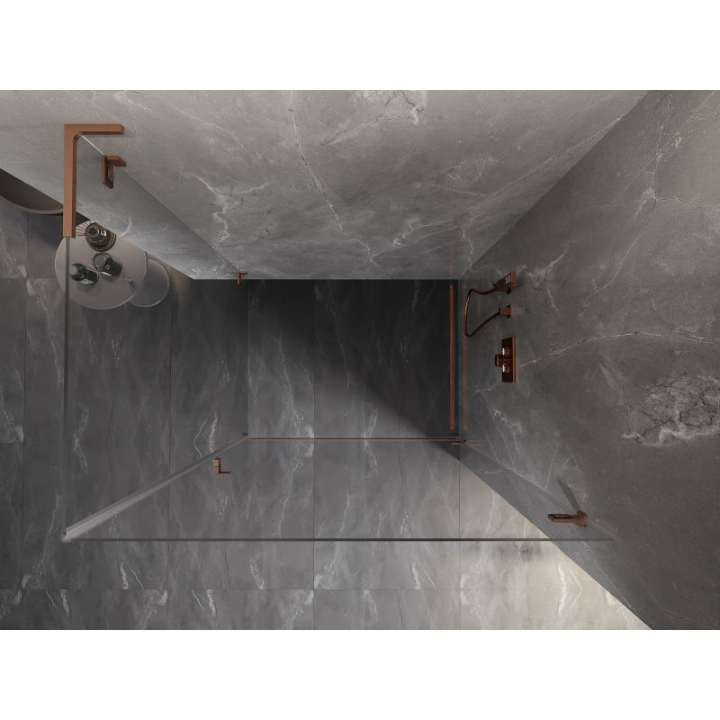 Mexen Lunar-B L dešinysis lankstoma durų dušo kabina 95 x 80 cm, skaidri, šlifuotas varis - 832L-095-080-65-00-P