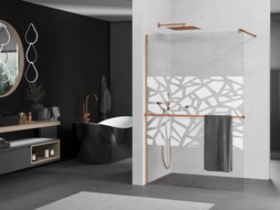 Mexen Kioto+ dušo siena su lentyna Walk-in 80 x 200 cm, baltas raštas, rožinis auksas - 800-080-121-60-85
