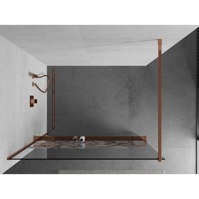 Mexen Kioto+ dušo siena su lentyna Walk-in 90 x 200 cm, baltas raštas, rožinis auksas - 800-090-121-60-85