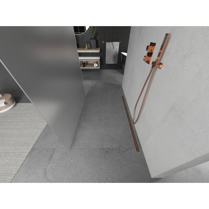 Mexen Kioto laisvai stovinti dušo siena 110 x 200 cm, matinė 8 mm, rožinis auksas - 800-110-002-60-30