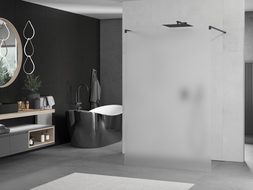 Mexen Kioto laisvai stovinti dušo sienelė 110 x 200 cm, šerkšnas 8 mm, juoda - 800-110-002-70-30