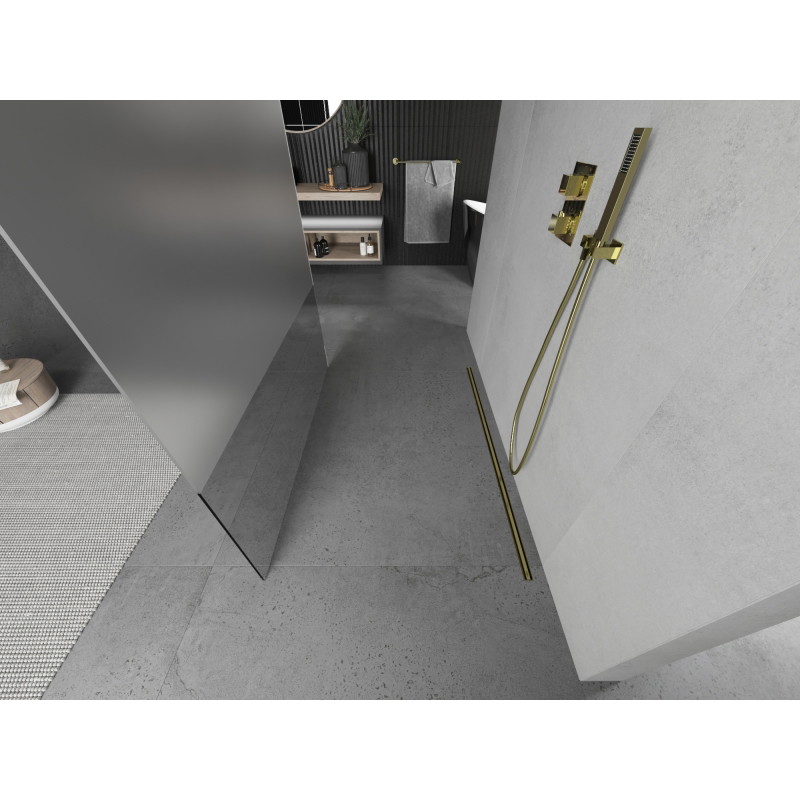 Mexen Kioto laisvai stovinti dušo pertvara 120 x 200 cm, skaidrus/matinis 8 mm, aukso spalvos - 800-120-002-50-35