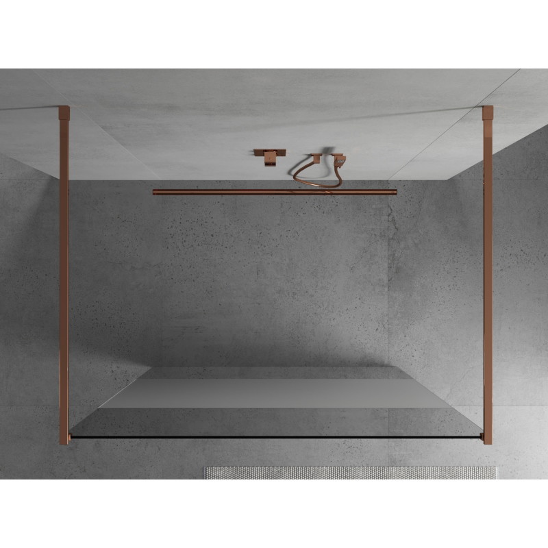 Mexen Kioto laisvai stovinti dušo sienelė 110 x 200 cm, permatoma/šerkšno 8 mm, rožinis auksas - 800-110-002-60-35