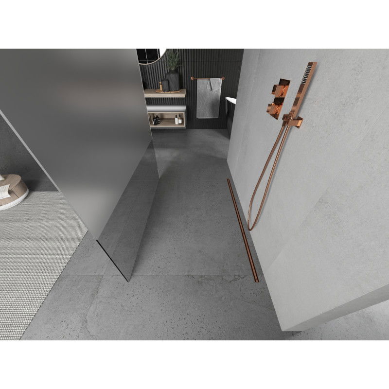 Mexen Kioto laisvai stovinti dušo siena 120 x 200 cm, skaidri/matinė 8 mm, rožinis auksas - 800-120-002-60-35