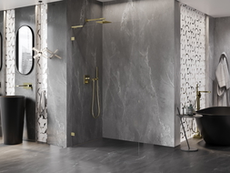 Mexen Lunar L dušo sienelė Walk-in kairėje 60 x 200 cm, permatomas 8 mm, auksinė matinė - 830L-060-000-55-00-L