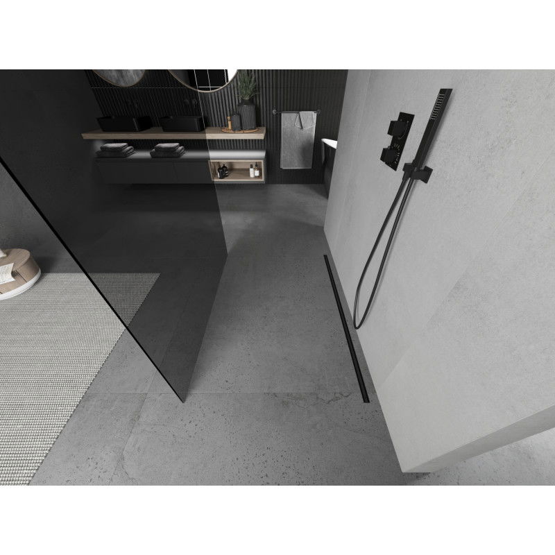 Mexen Kioto laisvai stovinti dušo sienelė 110 x 200 cm, grafitas 8 mm, juoda - 800-110-002-70-40