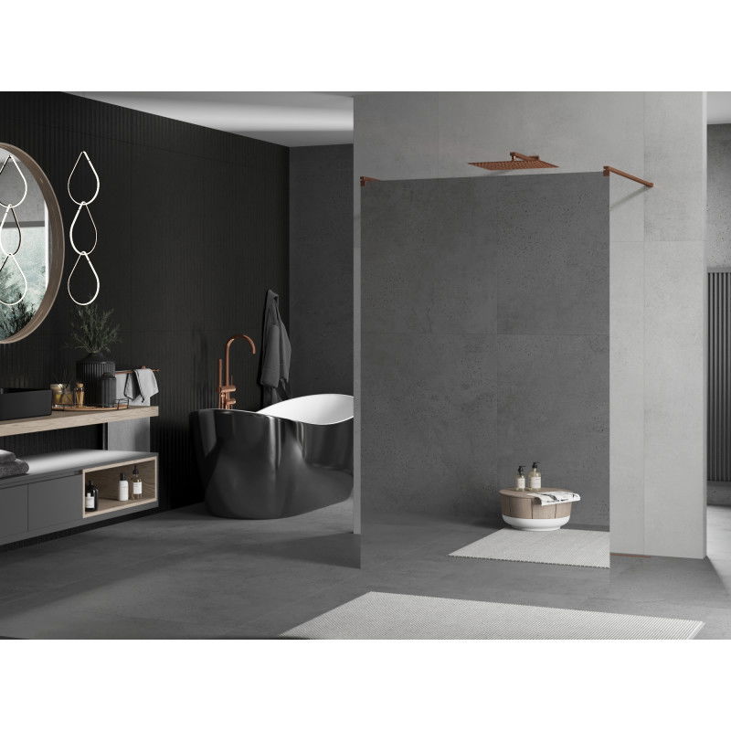 Mexen Kioto laisvai stovinti dušo sienelė 100 x 200 cm, veidrodis 8 mm, rožinis auksas - 800-100-002-60-50