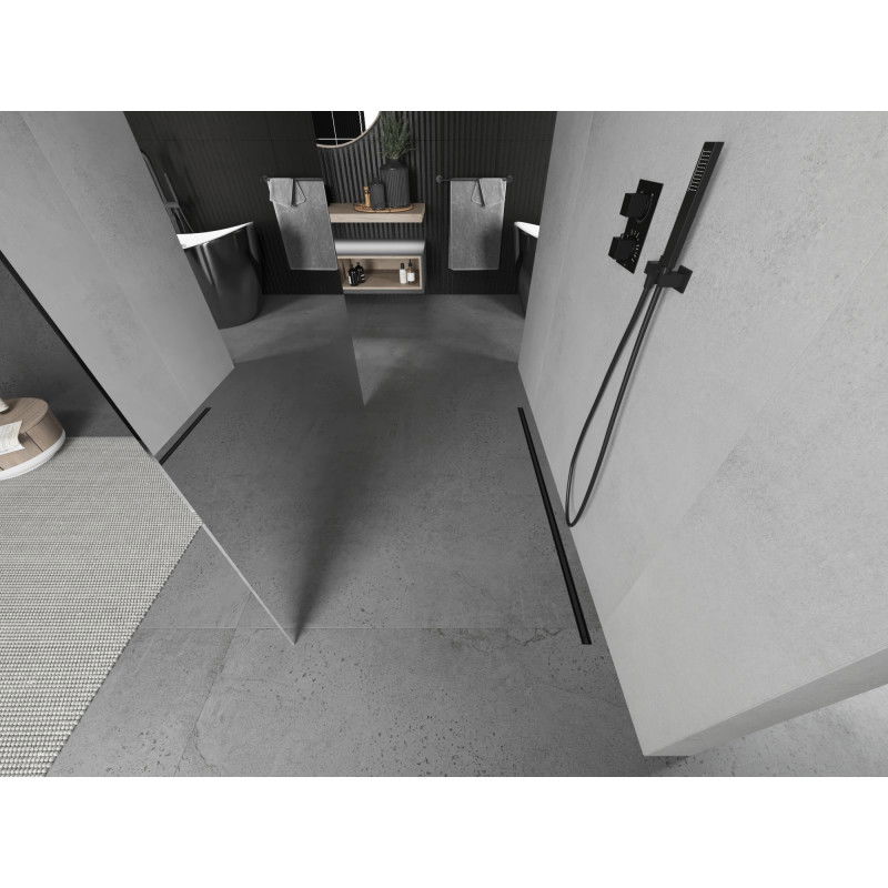 Mexen Kioto laisvai stovinti dušo siena 120 x 200 cm, veidrodis 8 mm, juoda - 800-120-002-70-50