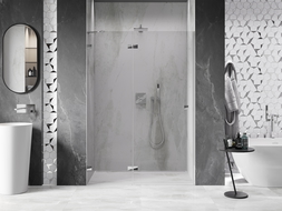 Mexen Lunar kairiosios pusės dušo durys 130 cm, skaidrios, chromas - 834-130-000-01-00-L