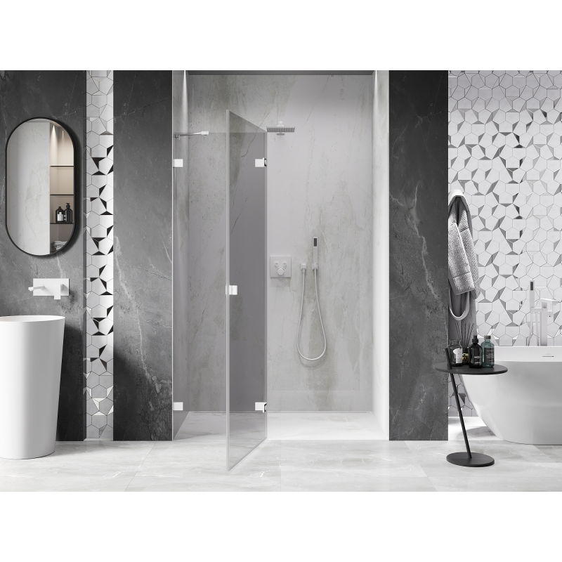 Mexen Lunar dušo durys, atidaromos į kairę 140 cm, permatomos, baltos - 834-140-000-20-00-L