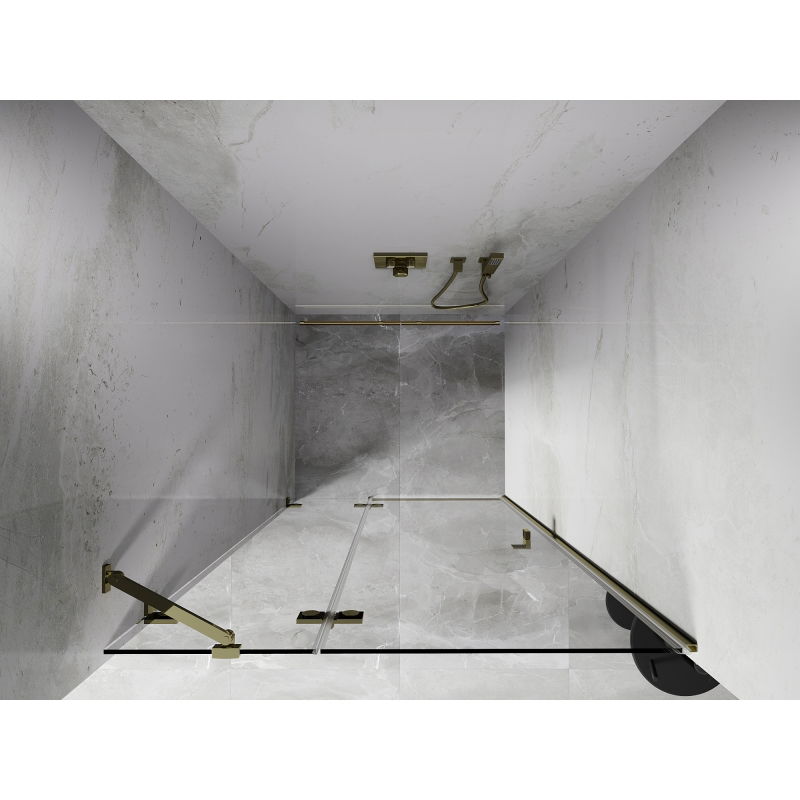 Mexen Lunar kairioji dušo durys, 115 cm, permatomos, auksinės - 834-115-000-50-00-L