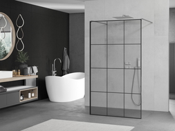 Mexen Kioto laisvai stovinti dušo sienelė 100 x 200 cm, juodas tinklelis 8 mm, chromuota - 800-100-002-01-77