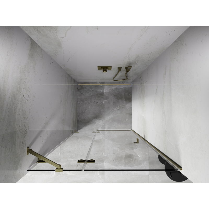 Mexen Lunar kairios pusės atveriamos dušo durys 90 cm, permatomos, auksinės šlifuotos - 834-090-000-55-00-L