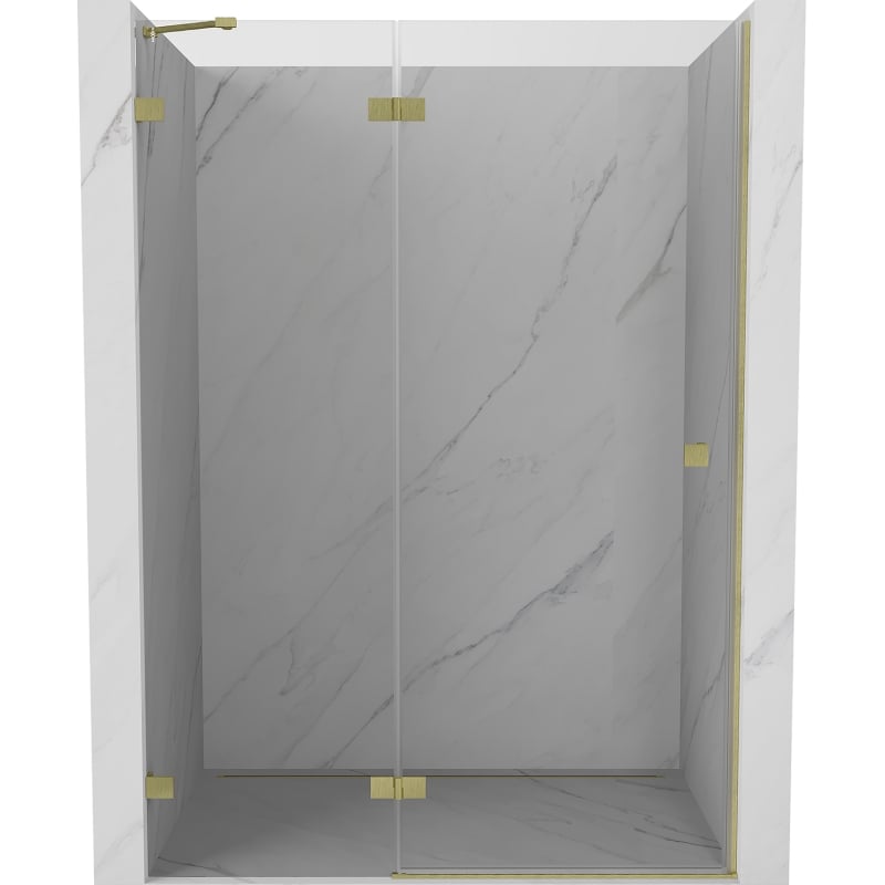 Mexen Lunar kairios pusės dušo durys 130 cm, permatomos, auksinės šlifuotos - 834-130-000-55-00-L