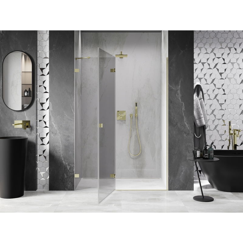 Mexen Lunar dušo durys, varstomos kairė 130 cm, permatomos, matinės auksinės - 834-130-000-55-00-L