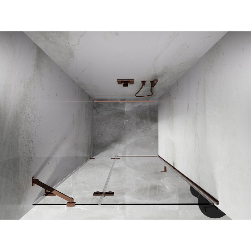 Mexen Lunar kairioji dušo durys 115 cm, permatomos, rožinis auksas - 834-115-000-60-00-L