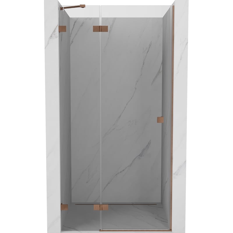 Mexen Lunar kairiosios pusės atidaromos dušo durys 125 cm, skaidrios, šlifuotas varis - 834-125-000-65-00-L