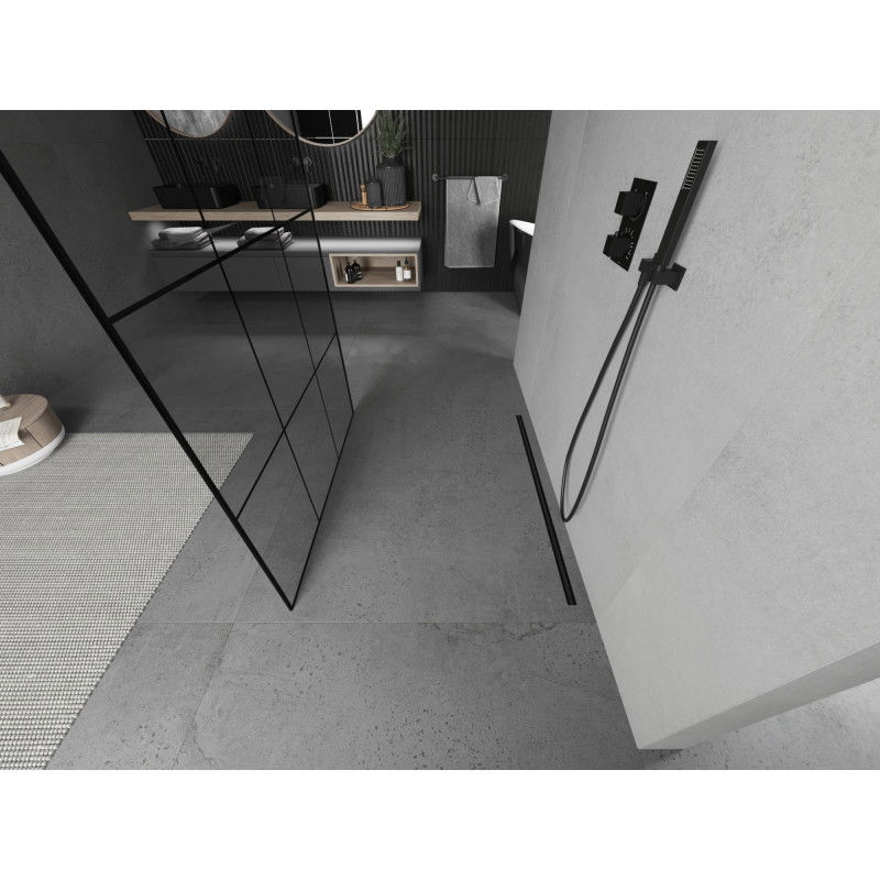 Mexen Kioto laisvai stovinti dušo siena 100 x 200 cm, juodas tinklelis 8 mm, juoda - 800-100-002-70-77