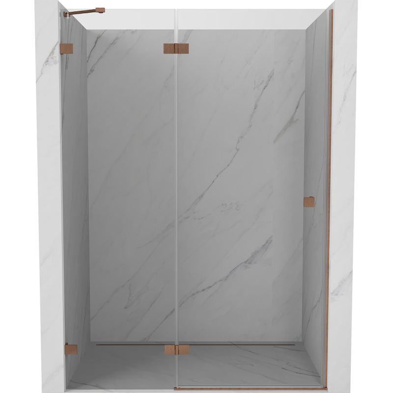 Mexen Lunar kairerės pusės dušo durys 140 cm, skaidrios, šepečiuota varis - 834-140-000-65-00-L