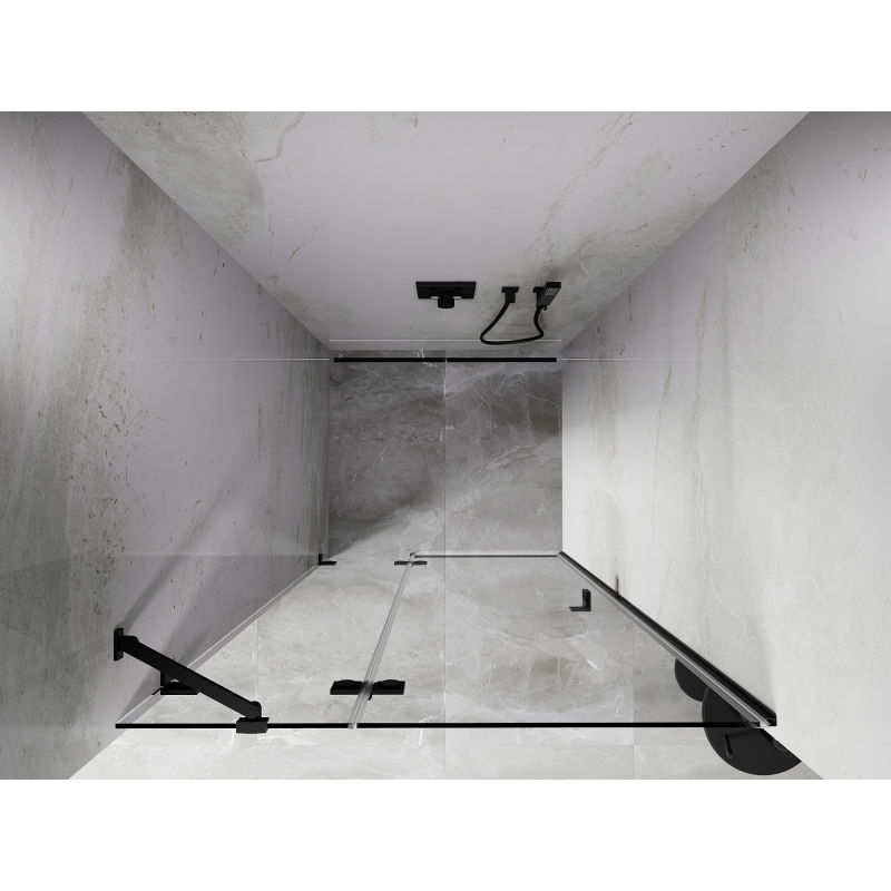 Mexen Lunar dušo durys kairios, atveriamos 125 cm, skaidrios, juodos - 834-125-000-70-00-L