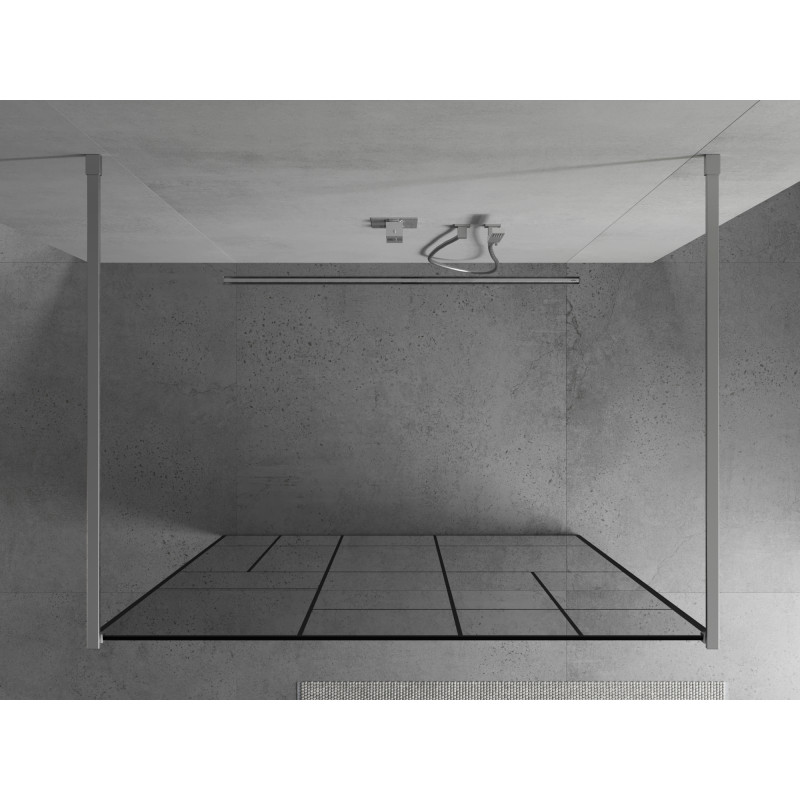 Mexen Kioto laisvai stovinti dušo sienelė 140 x 200 cm, juodas raštas 8 mm, chromas - 800-140-002-01-78