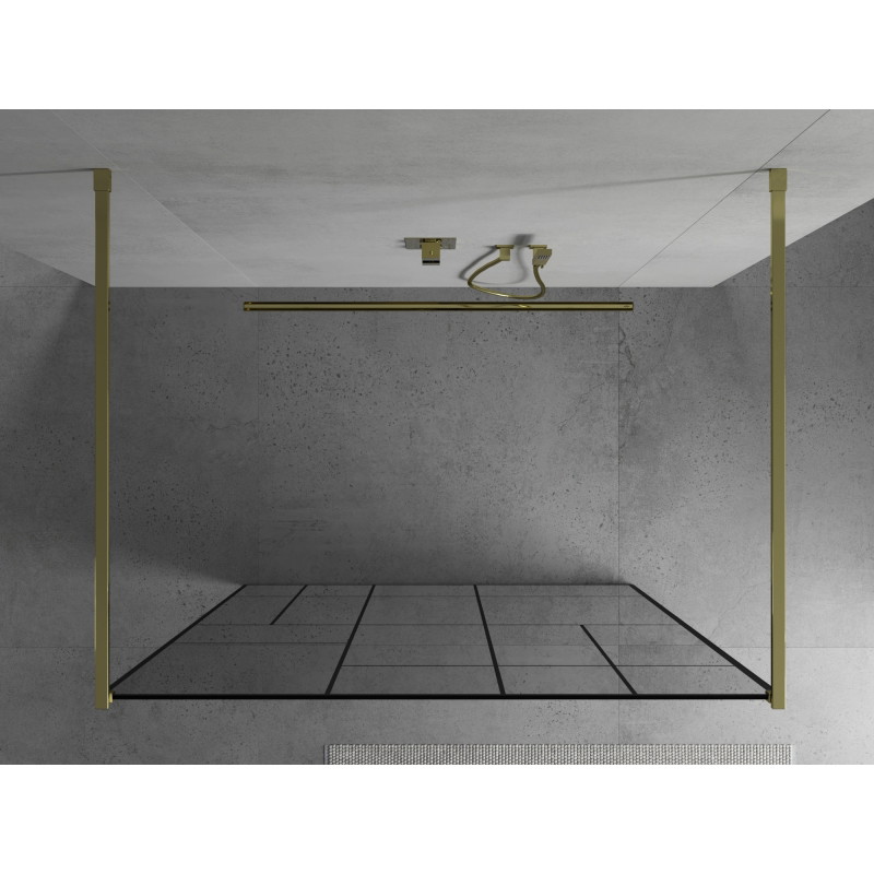 Mexen Kioto laisvai stovinti dušo sienelė 130 x 200 cm, juodas raštas 8 mm, auksinė - 800-130-002-50-78